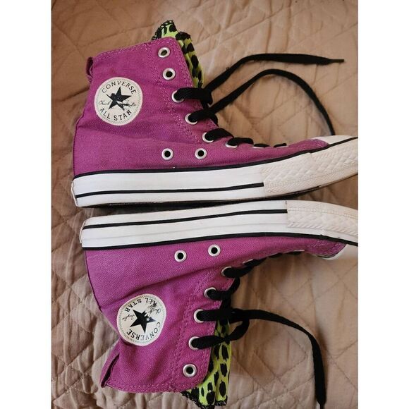 Converse All Star Chuck Taylor, Pink shoe with Green Cheetah print tongue size - Picture 10 of 10